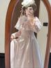 Sweet Pink Lolita Lace Patchwork Skirt with Bowknot & Clear Style Cloak