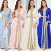 Women's V-neck Long Sleeve Middle Eastern Abaya Two-Piece Set Dress