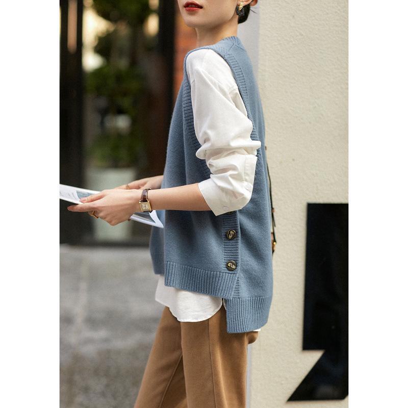 2025 Autumn/Winter Retro Women's Layered Knit Vest Top