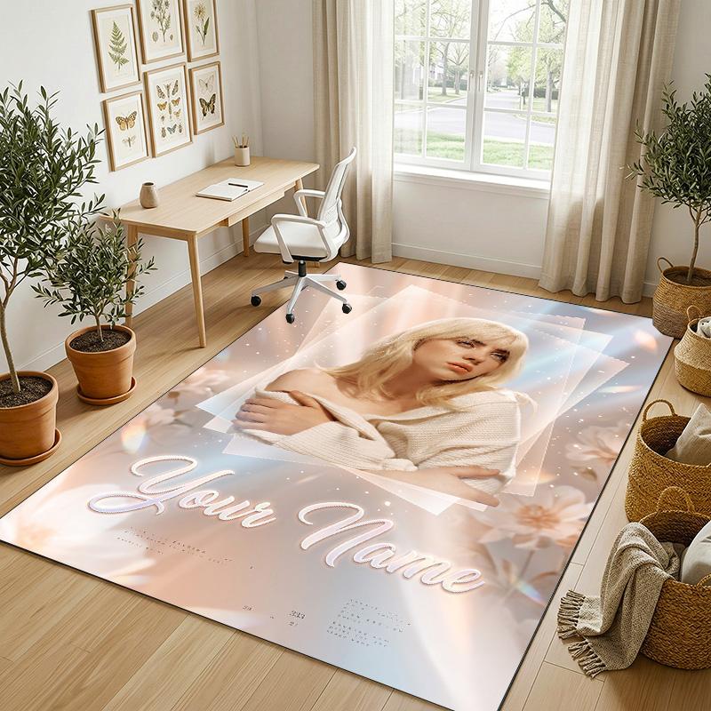 Personalized Crystal Velvet Carpet,Billie Eilish Custom Printed Name, Plush Area Rug For Home Indoor Decor