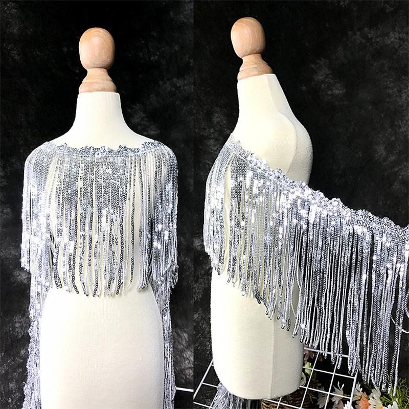 1M Shiny Sequins Tassel Fringe Trim Lace 16cm Ribbon Tassels Christmas Decor Curtains Dance Dresses Skirt Diy Sewing Accessories