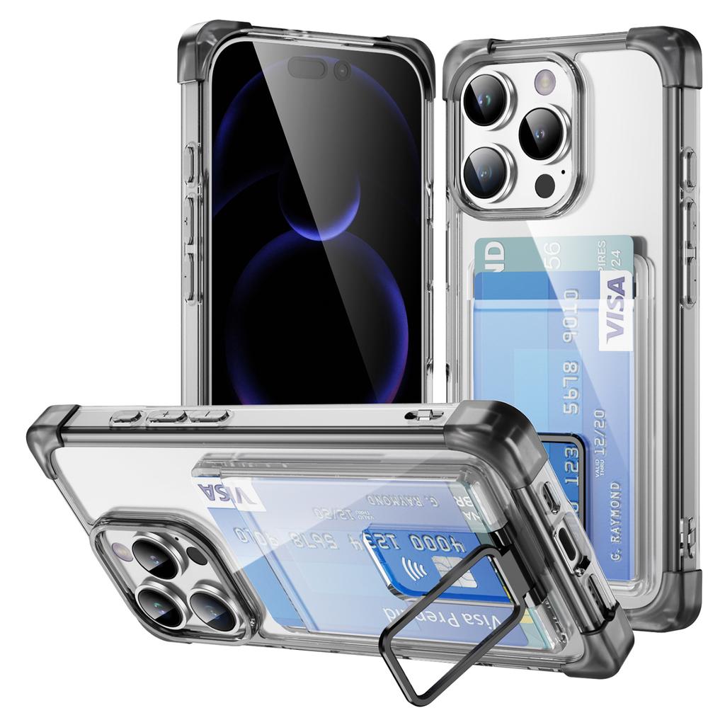 For iPhone 16 Pro Case Reinforced Corners TPU+Acrylic Phone Cover with Kickstand Card Holder