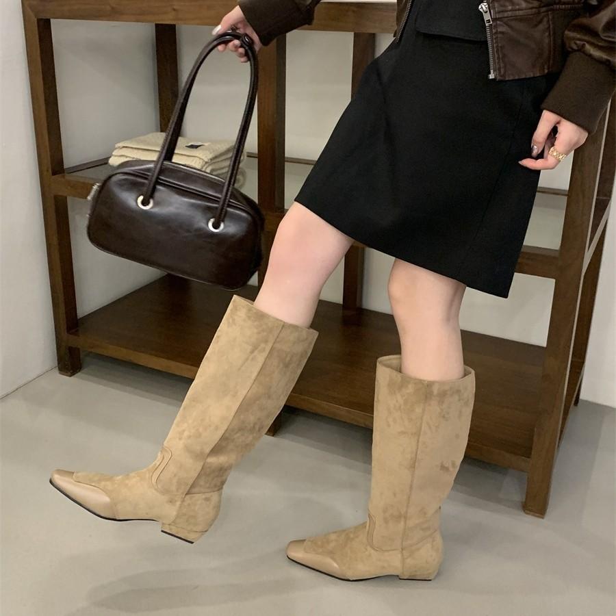 Suede boots women's 2025 autumn and winter square head inner height increase thick heel fashion boots women's western knight boots