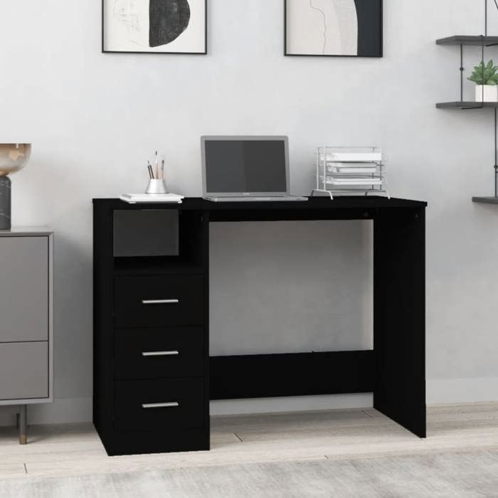VidaXL Desk with Drawers Black 102x50x76 Cm Engineered Wood 823033