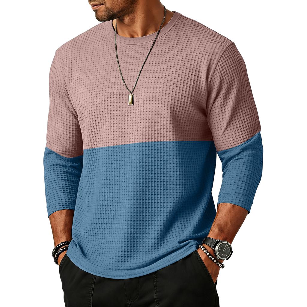 Men's Sports Leisure Waverg Round Neck Three-Quarter Sleeves T-Shirt