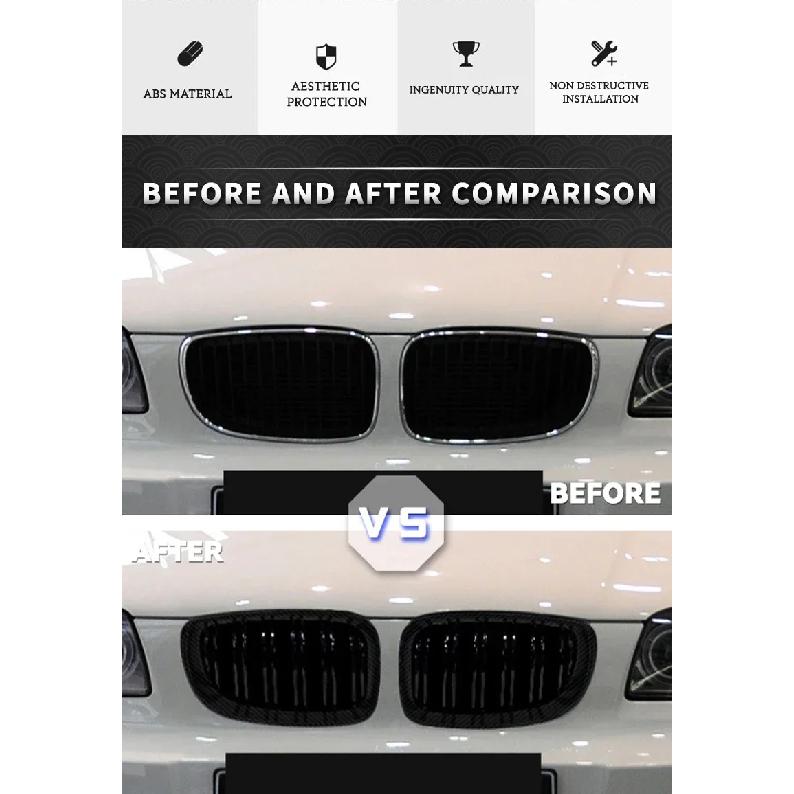 For BMW E81 E87 E82 E88 128I 130I 135I Selected 07-11 Car Glossy Black Grill Front Kidney Grille Dual Slats Double Line Grills