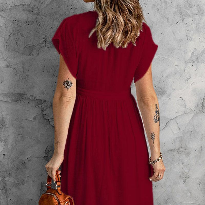 Women Maxi Dress Long Holiday V Neck Beach Buttons Ladies Summer Sundress