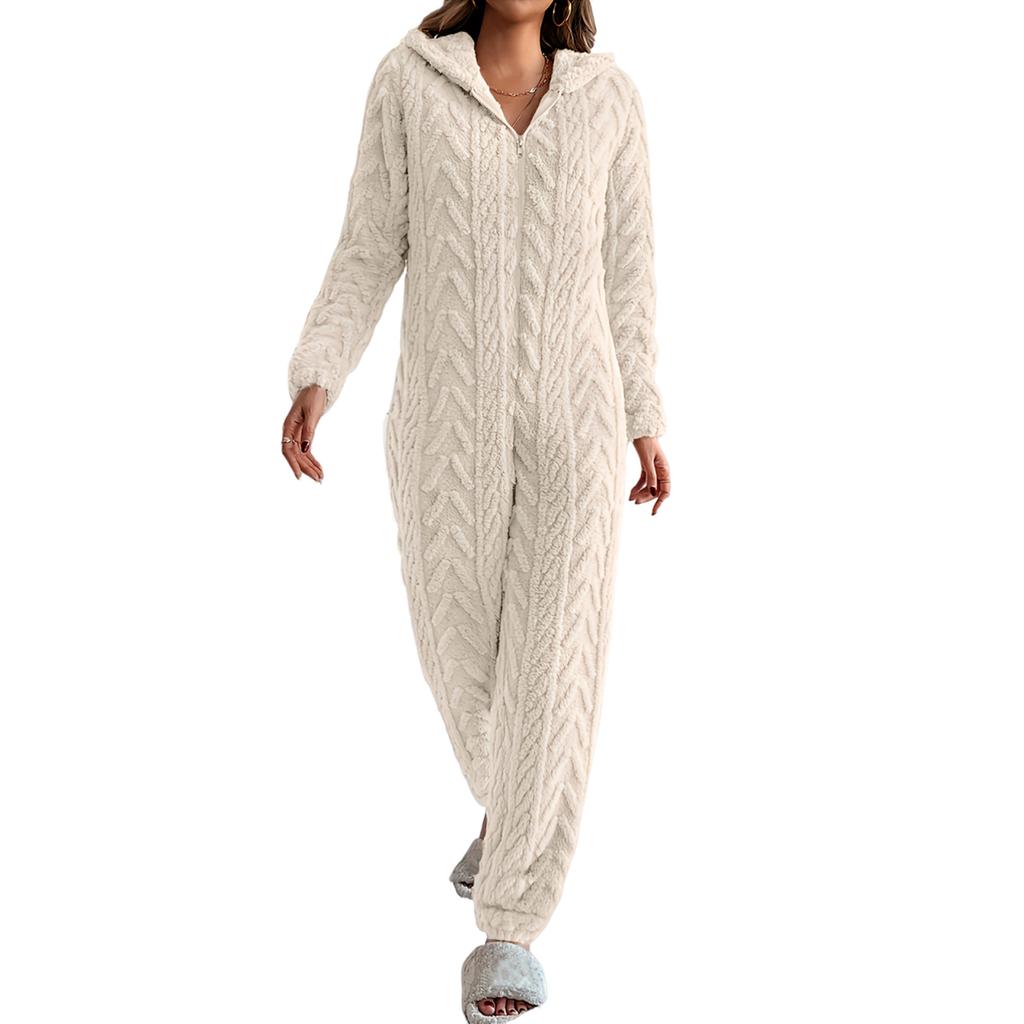 Women's Fashion Solid-Color Homewear Plush Comfortable One-Piece Pajama