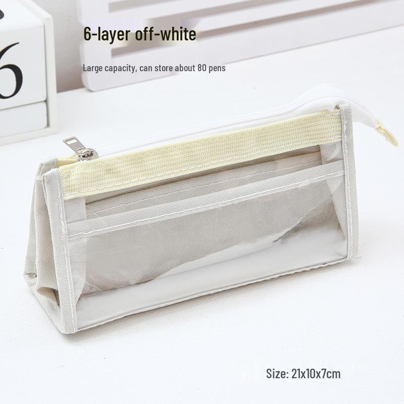 Six-Layer High Capacity Transparent Pencil Case for School Girls - Stylish and Simple Compartment Stationery Bag
