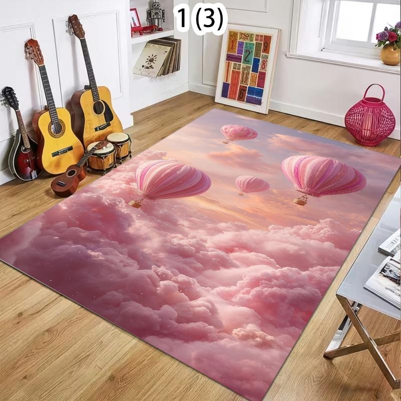 Colorful  Air Balloon Area Rug with Clouds Soft Carpet for Living Room Bedroom Decor Floor Mat Home Decoration  Room Gift