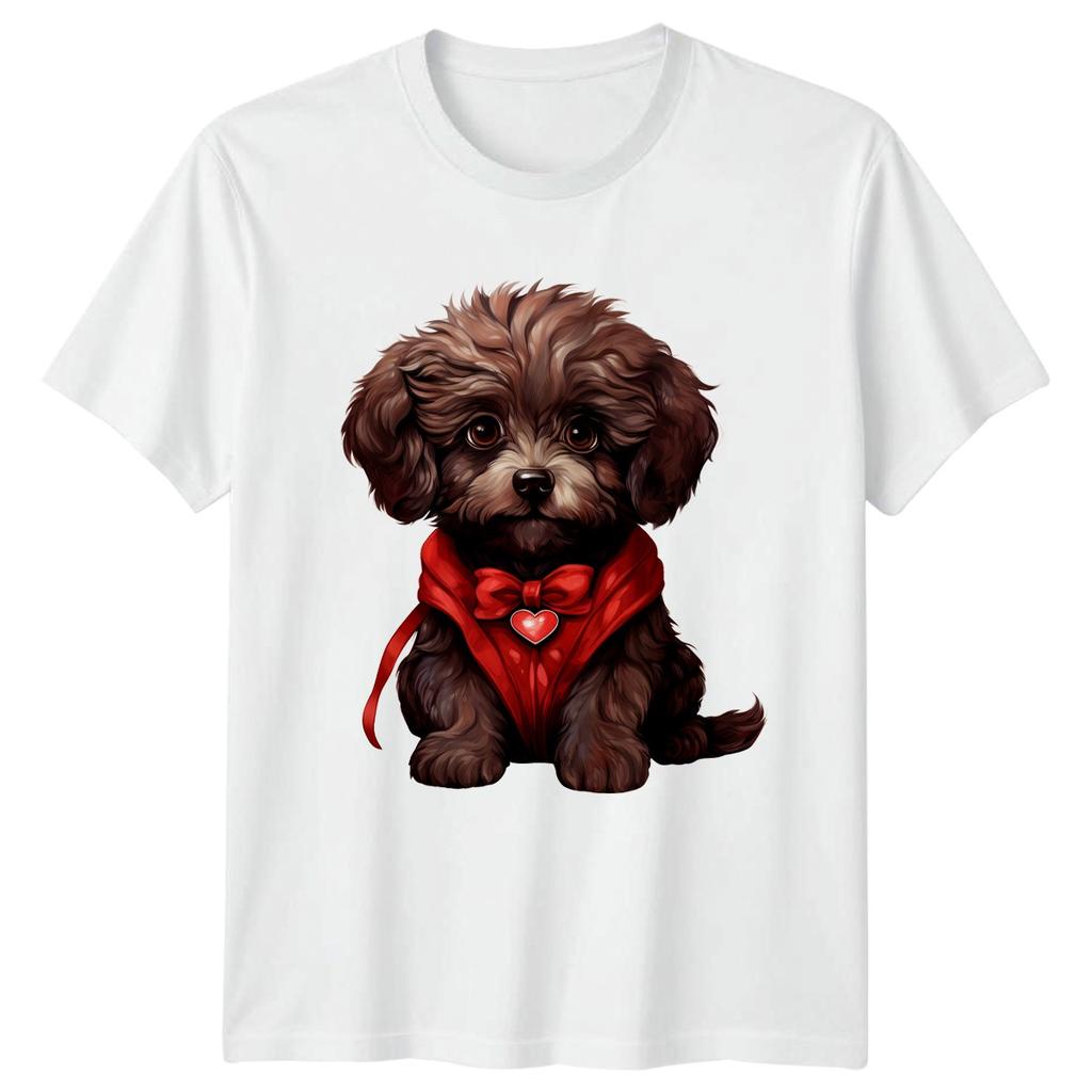 Puppy Dog Red Bow Heart Valentine Animals Unisex Unisex Graphic Tee