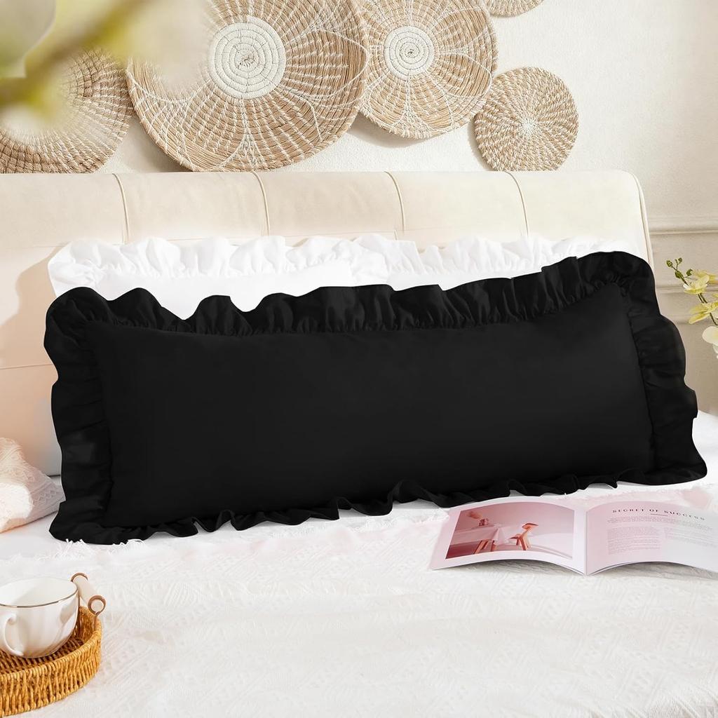 White Ruffle Lumbar Pillow Cover 12x20 Inch, Ruffled Cushion Case Covers for Couch Sofa Bed Living Room, Decorative Farmhouse Throw Pillow Cover,