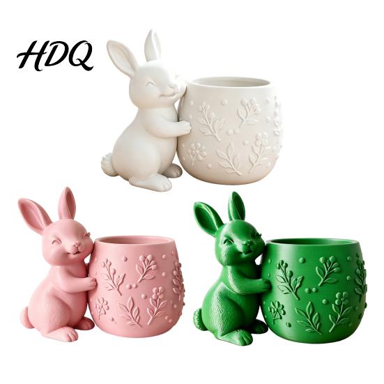 Mini Desk Decor 3D Printed Bunny Hugging Succulents Planter Cute Rabbit Flower