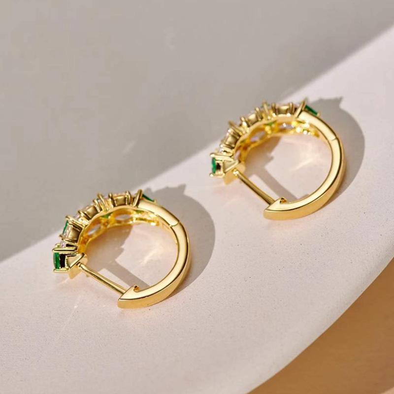 Huitan Hoop Earrings for Women Gold Color with Bright Green/White CZ Gold Color Elegant Party Wedding Trendy Accessories JewelryGood product