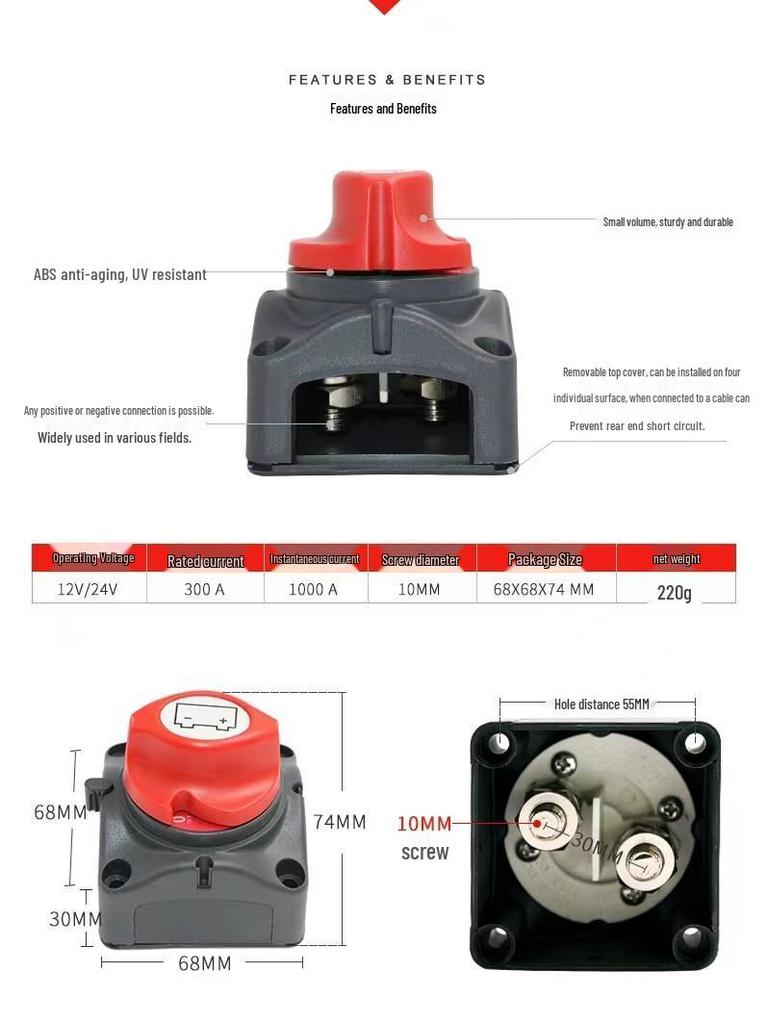 High Current Battery Power Off Switch for Yachts & Cars