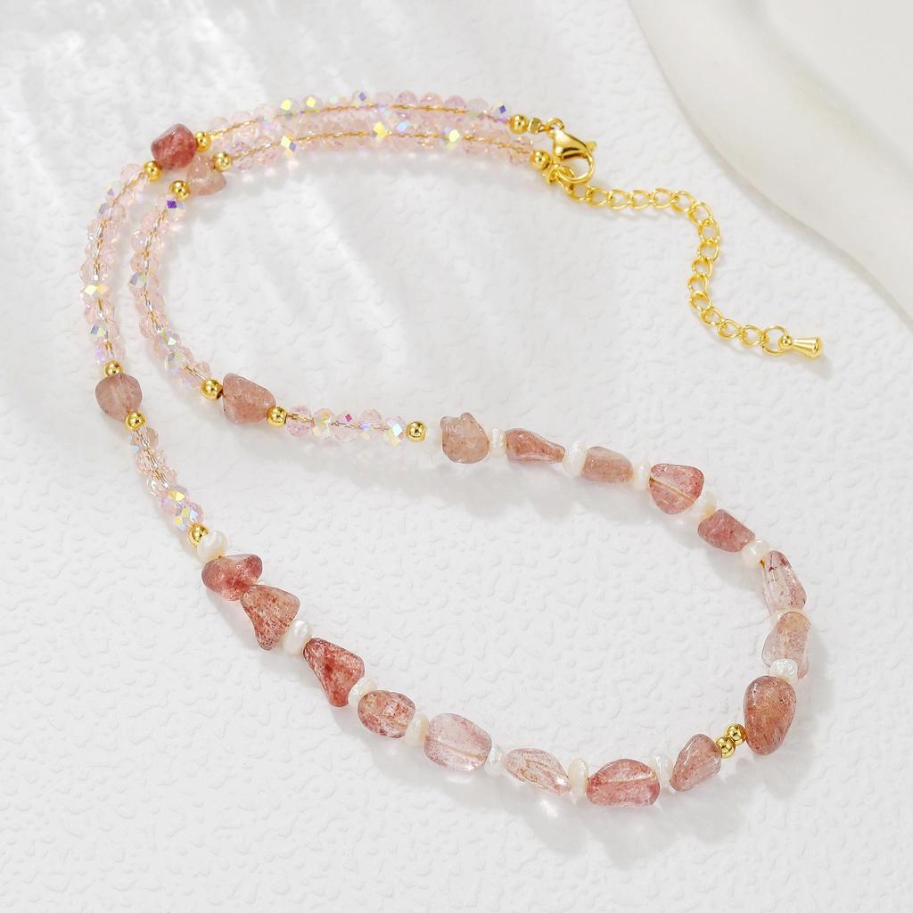 Strawberry Quartz & Rose Quartz Freshwater Pearl Jewelry Set for Autumn/Winter