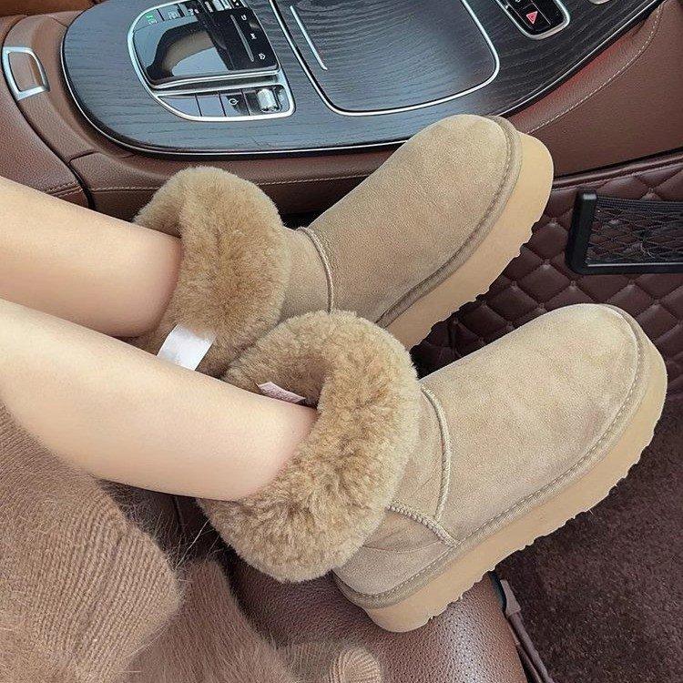

Soft leather version~ Snow boots women s 2025 winter new thick-soled fur integrated versatile medium tube velvet thermal cotton boots 35
