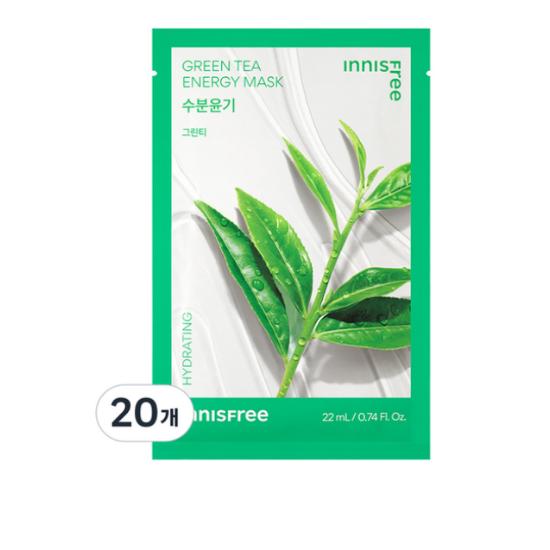 Innisfree New Green Tea Energy Sheet Mask Hydrating & Soothing Care 22ml x 20 Sheets