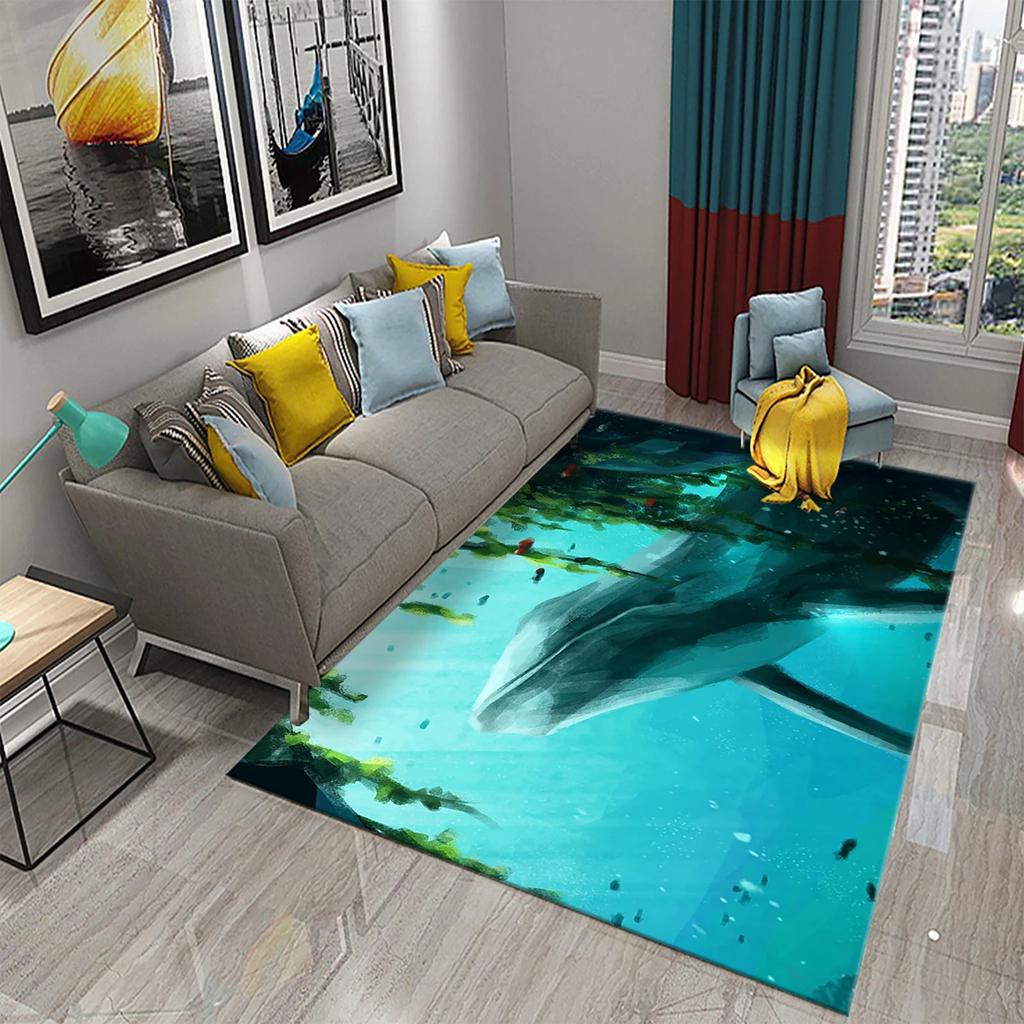 3D Cartoon Whale Carpet Large Rug for Living Room Bedroom Decor Floor Rugs Bathroom Kitchen Entrance Door Non-slip Mat Area Rug