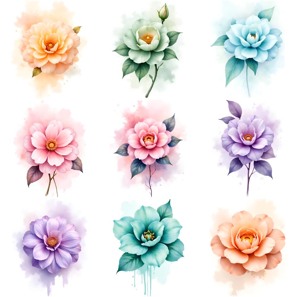 9pcs Temporary Tattoo Floral Stickers Temporary Tattoo Stickers Flower Stickers For Cheeks Chest