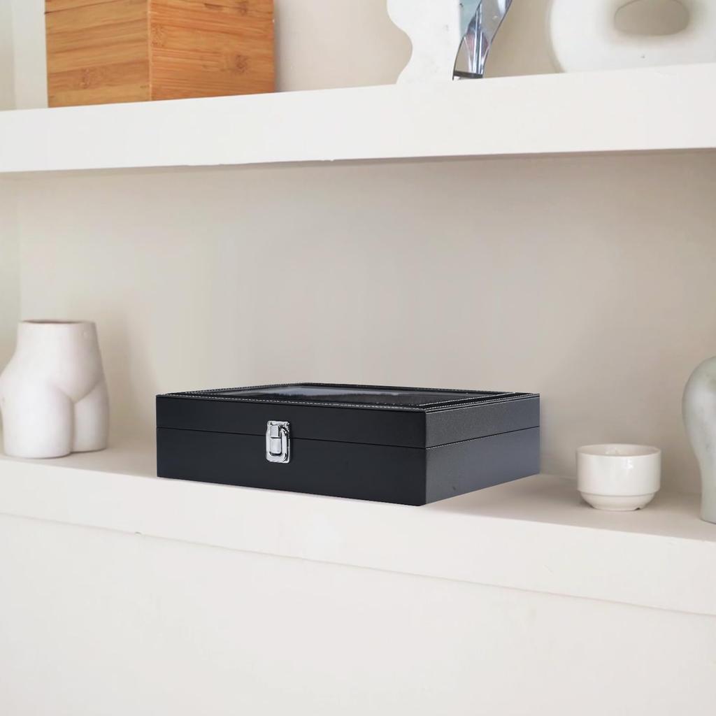 ProCase Sunglasses Case 18 Eyeglass and Jewelry Storage Box with Glass Black [Holds Sunglasses], 3-Tier Lid,