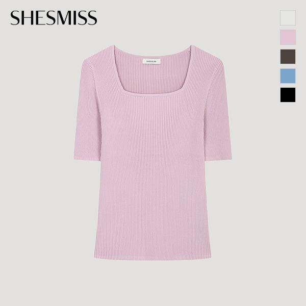  She S miSS  Deep Square Neck Short Sleeve Knit SSkpoo22540