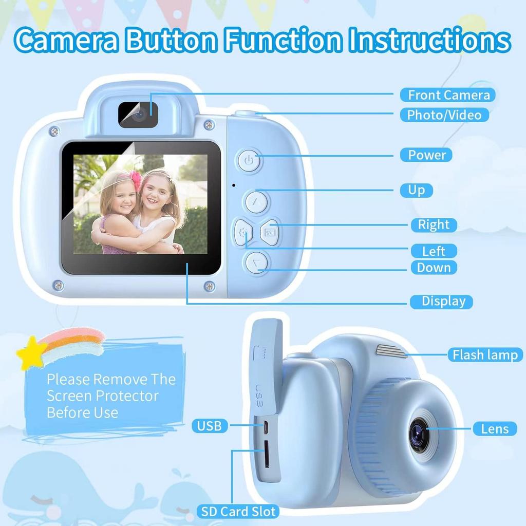 Kids Camera, HAONIU 48MP Digital Dual Camera Kids Toys for Boys/Girls 3-12 Years Old, Kid Selfie Camera with 2.0 Inch IPS Screen, 32GB SD Card, 1080P