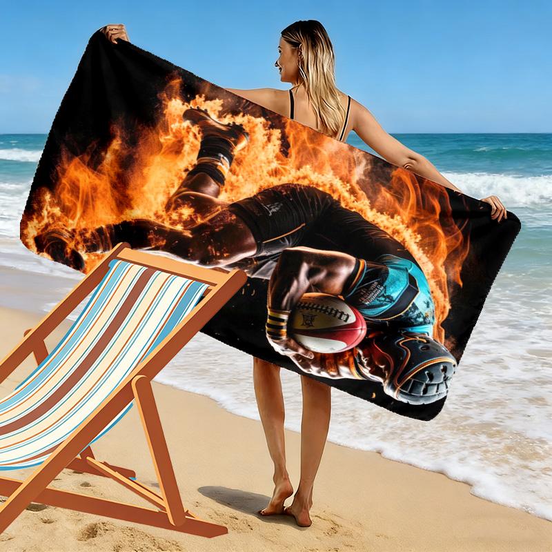 Football Print Beach Towel, Large Soft Quick Dry Towel for Beach Camping Swimming