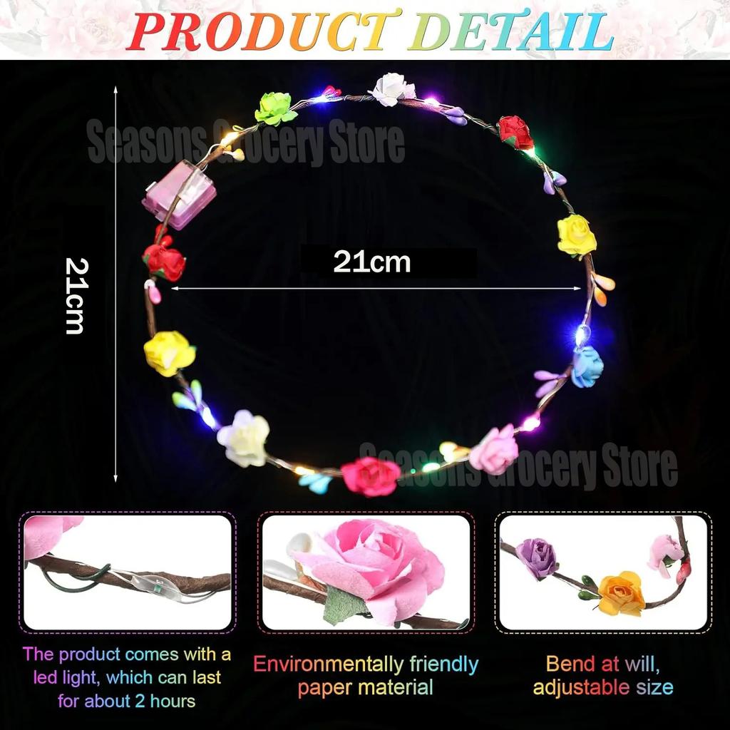 10/60Pcs Light Up Flower Headband LED Flower Hair Crown Glowing Floral Wreath Crowns Birthday Wedding Christmas Decoration 2024