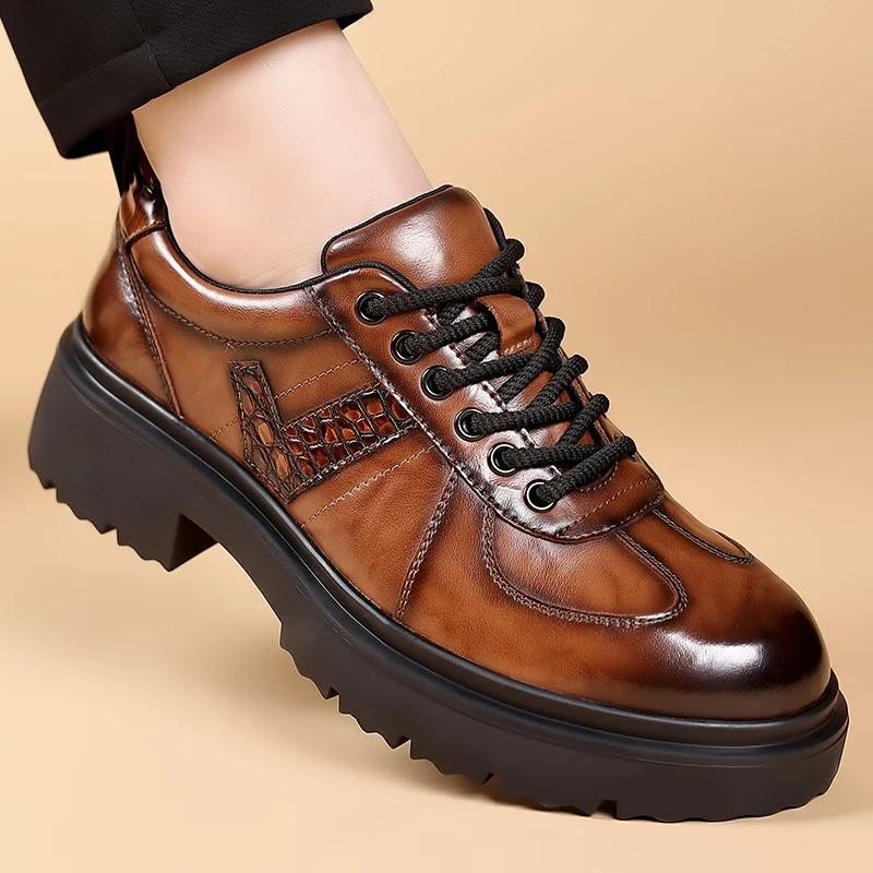 Móda Pánské boty Retro Business Casual Kožené boty Platforma Velká hlava Platformová bota Pánské Britský styl Nízké Pracovní boty Pánské ploché boty