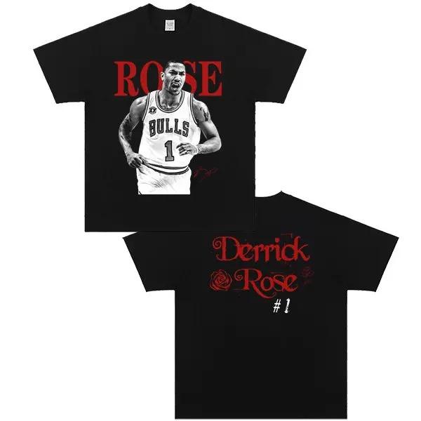 Elegante Camiseta Blanca de Algodón con Gráfico de la Era Derrick Rose Chicago Bulls y Firma Estampada Camisetas para Mujer y Hombre
