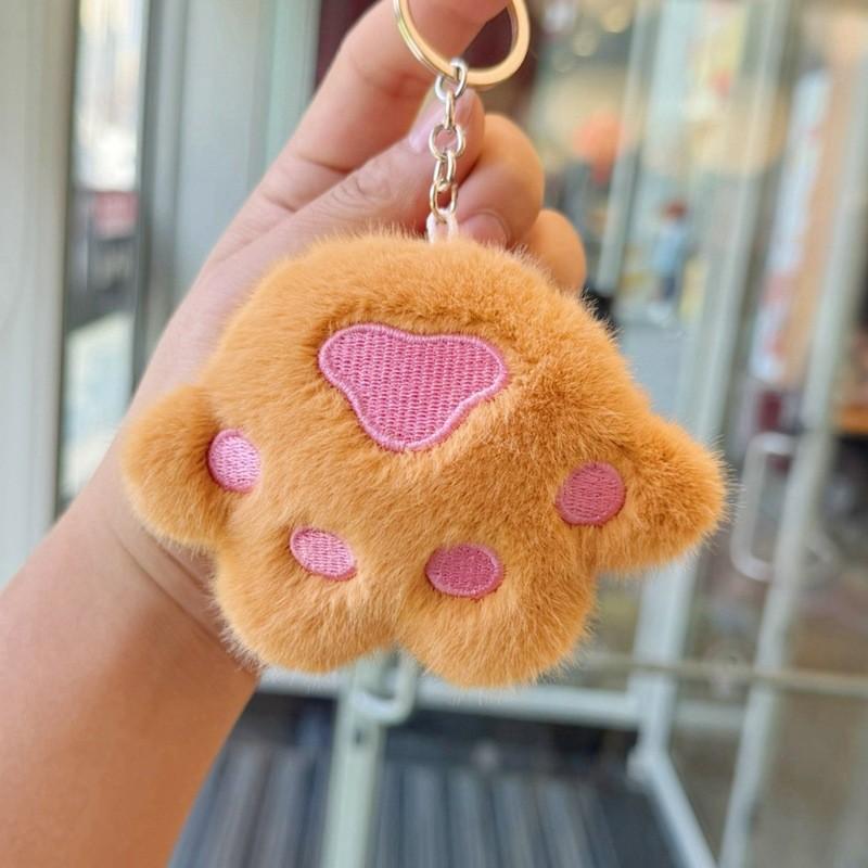 Cat Claw Keychain Plush Toy With Silver Chain For Bags And Keys
