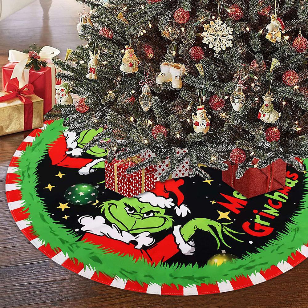 48" Christmas Tree Skirt Base Floor Mat Cover Cartoon GRINCH Xmas Party Ornament