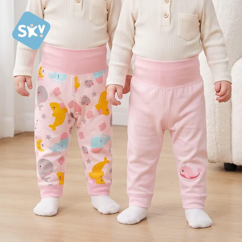 Shubeyi 2-Pack Unisex Baby Pure Cotton High-Waist Spring/Autumn Trousers