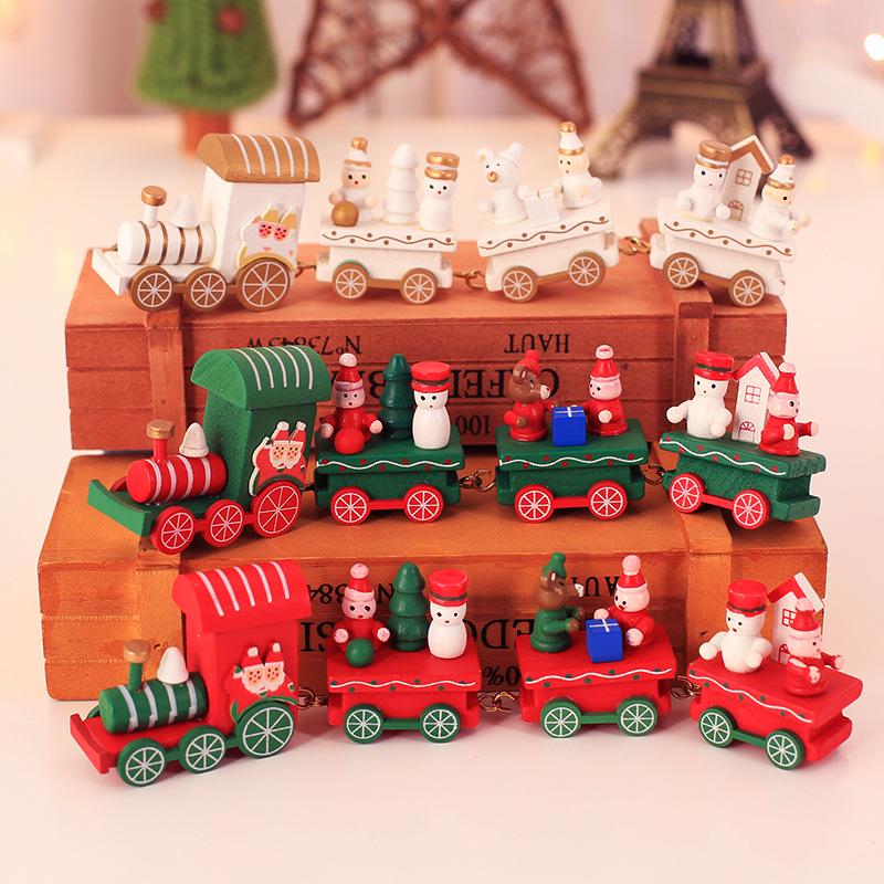 Christmas Wooden Train Christmas Decorations Miniature Model Home Table Ornament New Year Gifts Xmas Tree Hanging Pendant