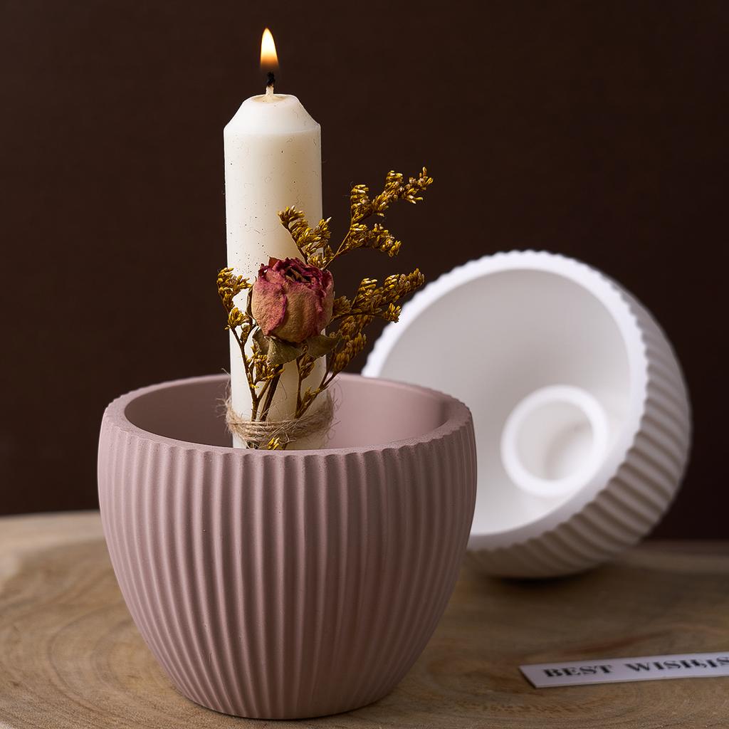 Round Stripe Candle Cup Silicone Mold DIY Candlestick Concrete Casting Molds Plaster Resin Flowerpot Craft Making Home Decor