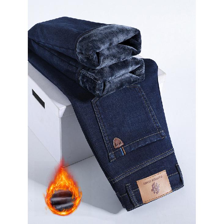 Spring And Autumn Winter New Men'S Plush Jeans Slimming Straight Stretch Business Versatile Long Pants