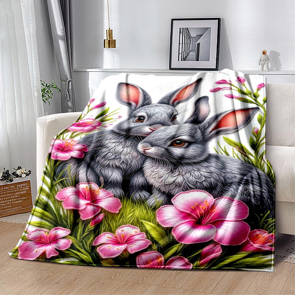Easter Bunny With Flowers Blanket,Suitable for sofas, offices, travel, living rooms, gift for friends and family,Suitable for all seasons.