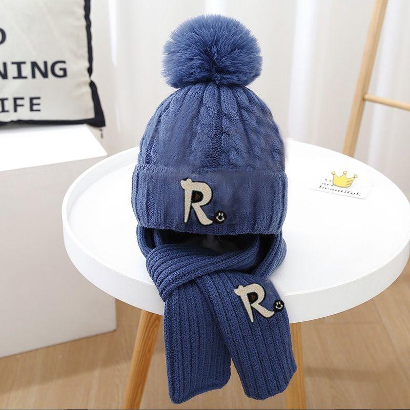 Set din două piese de căciulițe drăguțe cu urechi de iepure și eșarfe pentru copii, căciulițe tricotate din lână pentru fete pentru iarnă și căciulițe calde pentru protecția urechilor