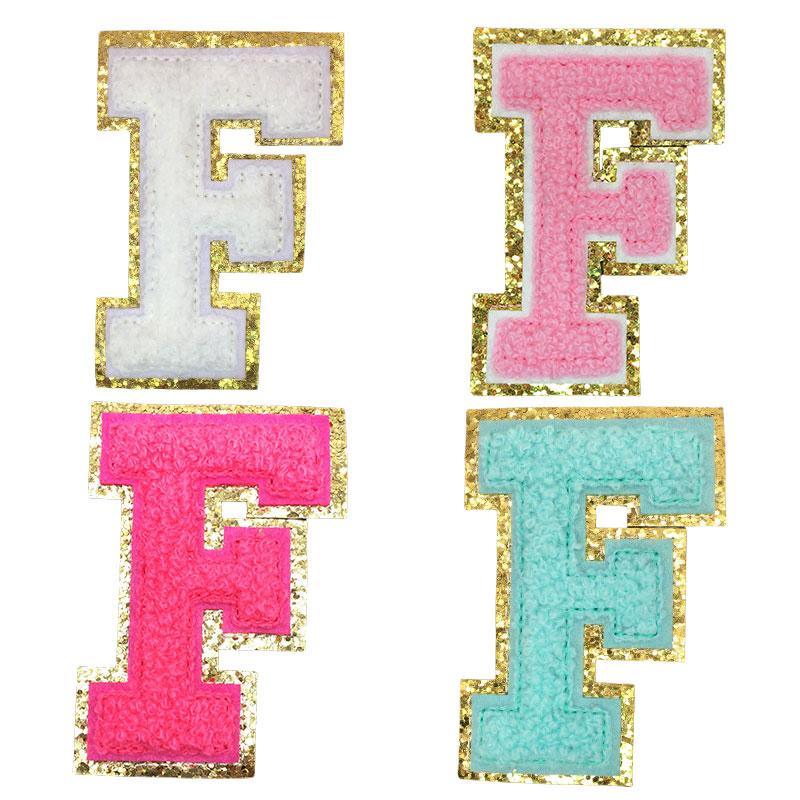 4Pcs Chenille Letters Patches Embroidery Iron On Letters Patch Appliques For Clothing Sticker Diy Accessories Large Size: 8.2Cm