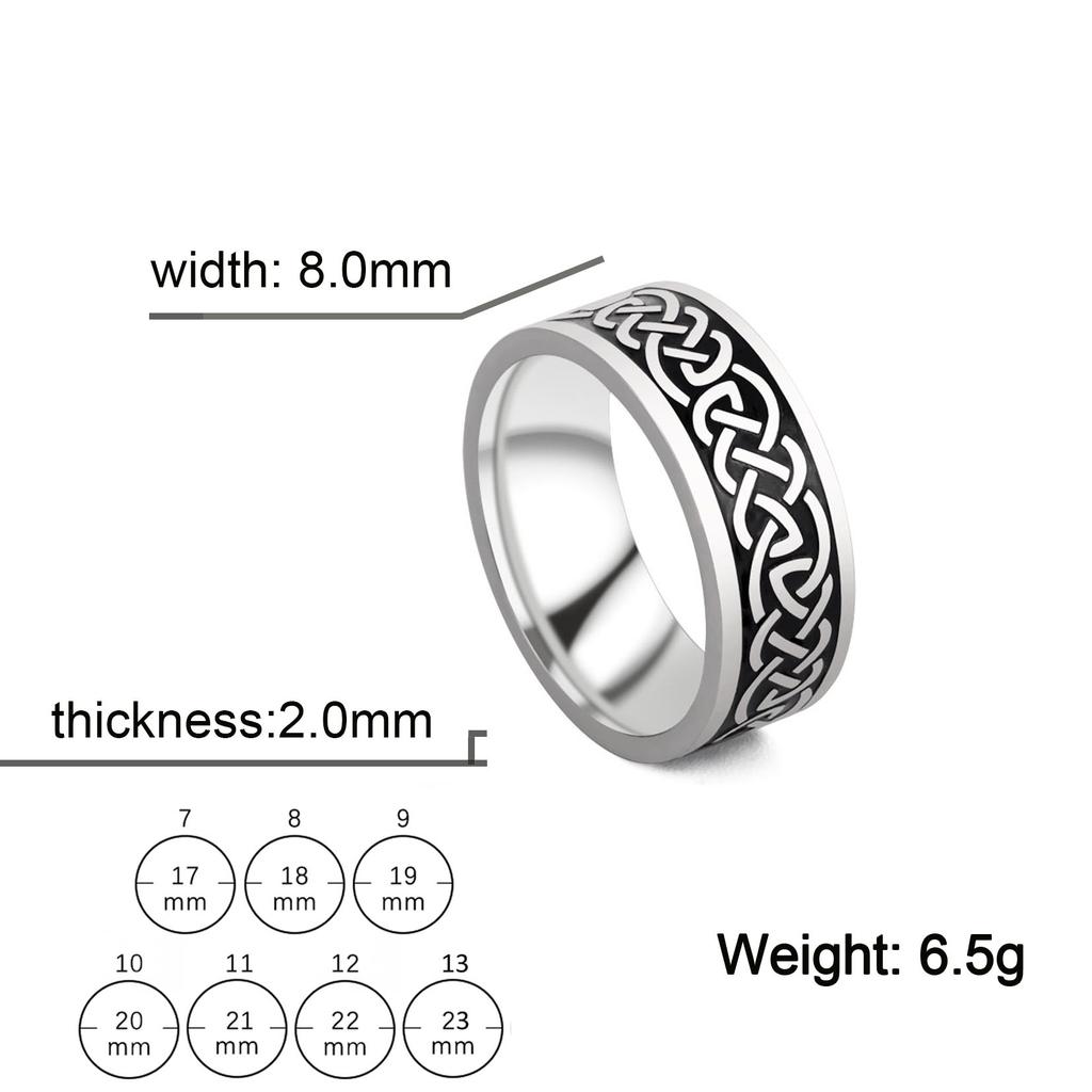Old Style Retro Viking Rings Vintage Black Norse Runes Jewelry Celtics Knot Ring for Women Men Unique Gift