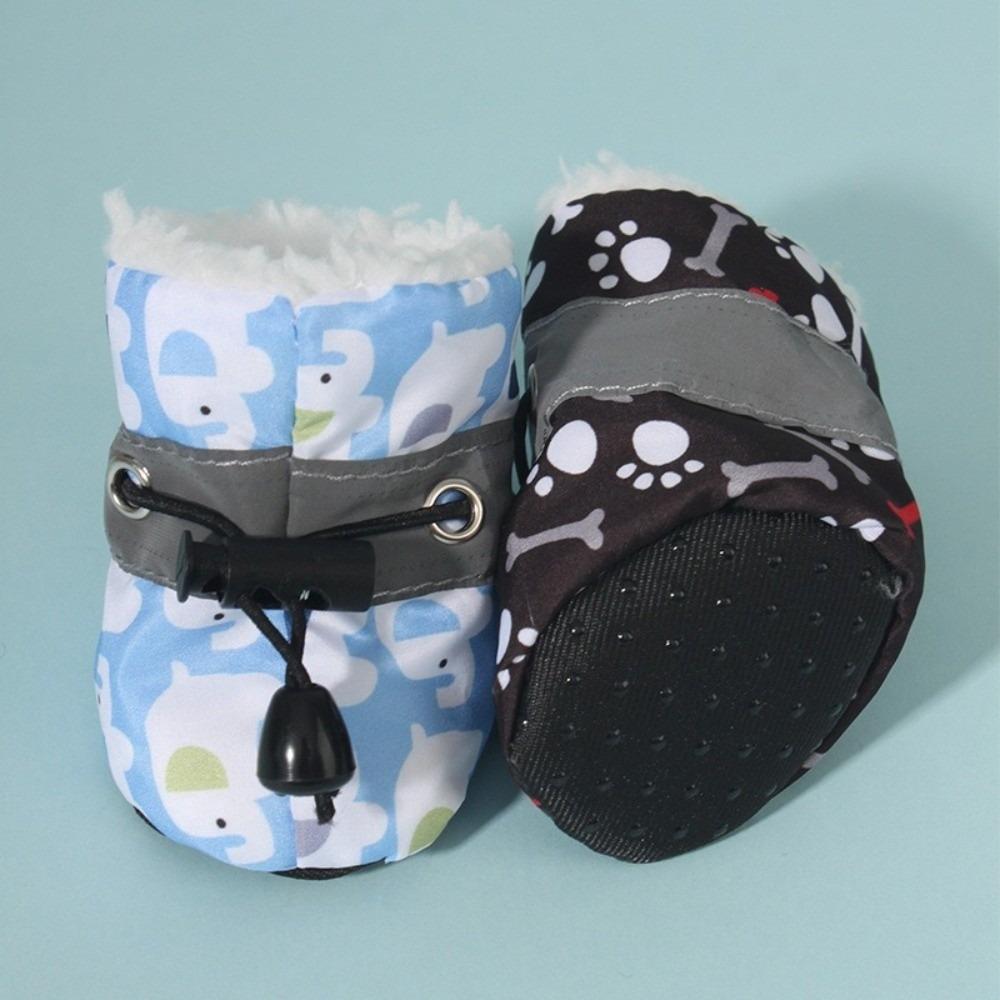 4Pcs Anti-slip Pet Shoes Plush Pet Snow Boots Fashion Winter Dog Shoes for Small Medium Dog