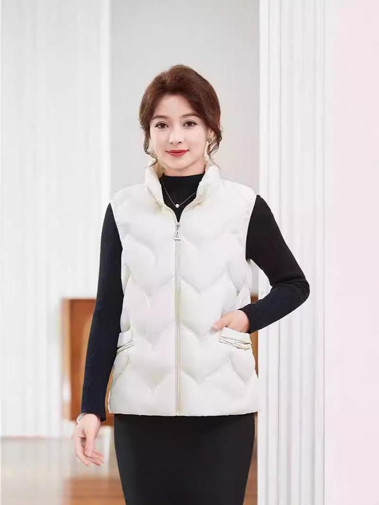 Autumn Winter New Cotton Padded Vest for Moms Plus Size Stand Collar Cotton Jacket Warm Top for Women