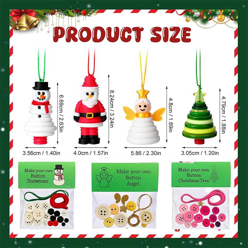 5pcs DIY Button Christmas Ornament Kit izable Snowman, Tree, Angel & Santa Button Craft Xmas Party DIY Garland & Hanging Decor
