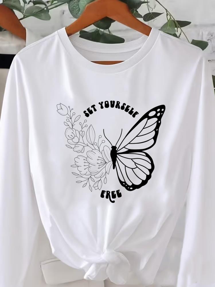 (Asian Size) Long Sleeve T Shirt Tee O-neck Leopard Love Heart Print Autumn Winter Spring Women Clothing Casual Fashion Top Graphic T-shirts