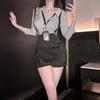 Sex underwear large size sweet and spicy pure desire temperament royal sister style striped shirt top high waist strap shorts women
