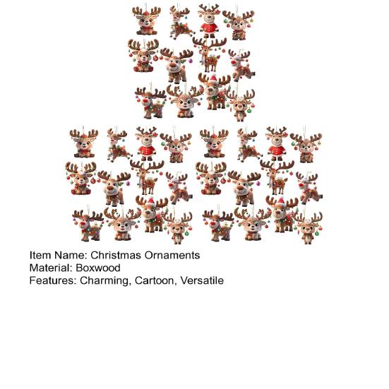 Dřevěná vánoční ozdoba sob roztomilý kreslený jelen dekorace na stromek ručně vyráběná slavnostní závěsná dekorace na Vánoce domácí párty