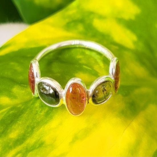 Tourmaline Natural 925 Sterling Silver Eternity Pear Ring Sz 7 US Gift  Ring A31