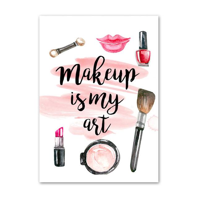 Lipstick Perfume Brush High Heels Flowers Wall Art Canvas Painting Nordic Posters And Prints Wall Pictures For Living Room Decor