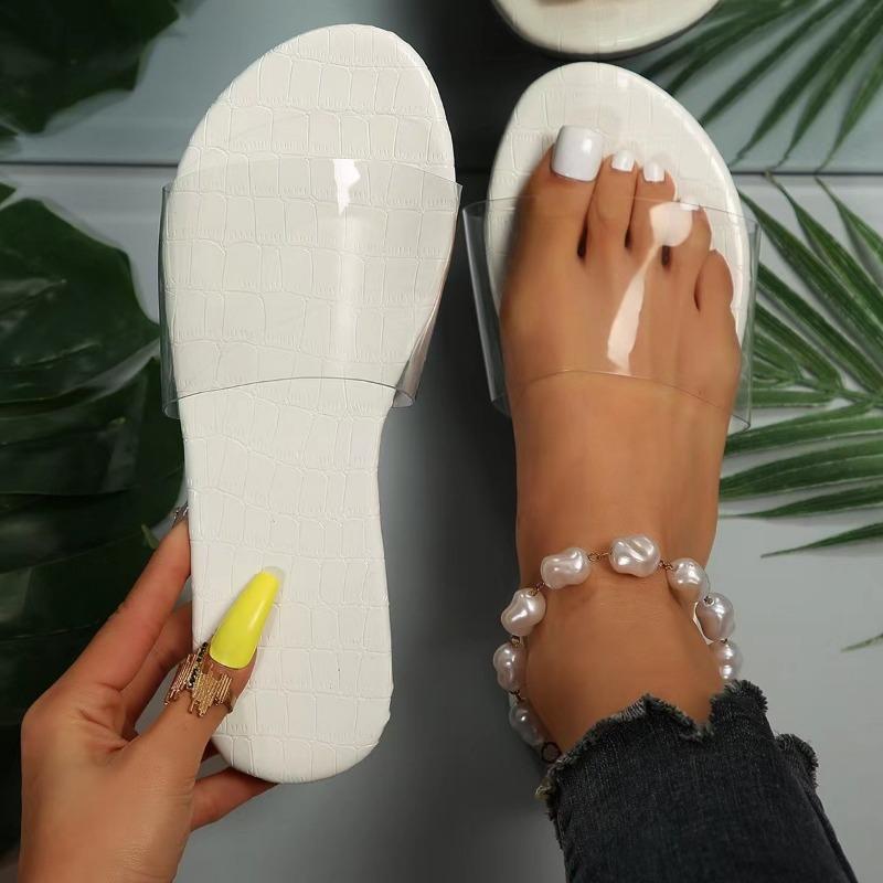 Slippers women's new summer round head transparent flat bottom cool slippers women wear beach slippers
